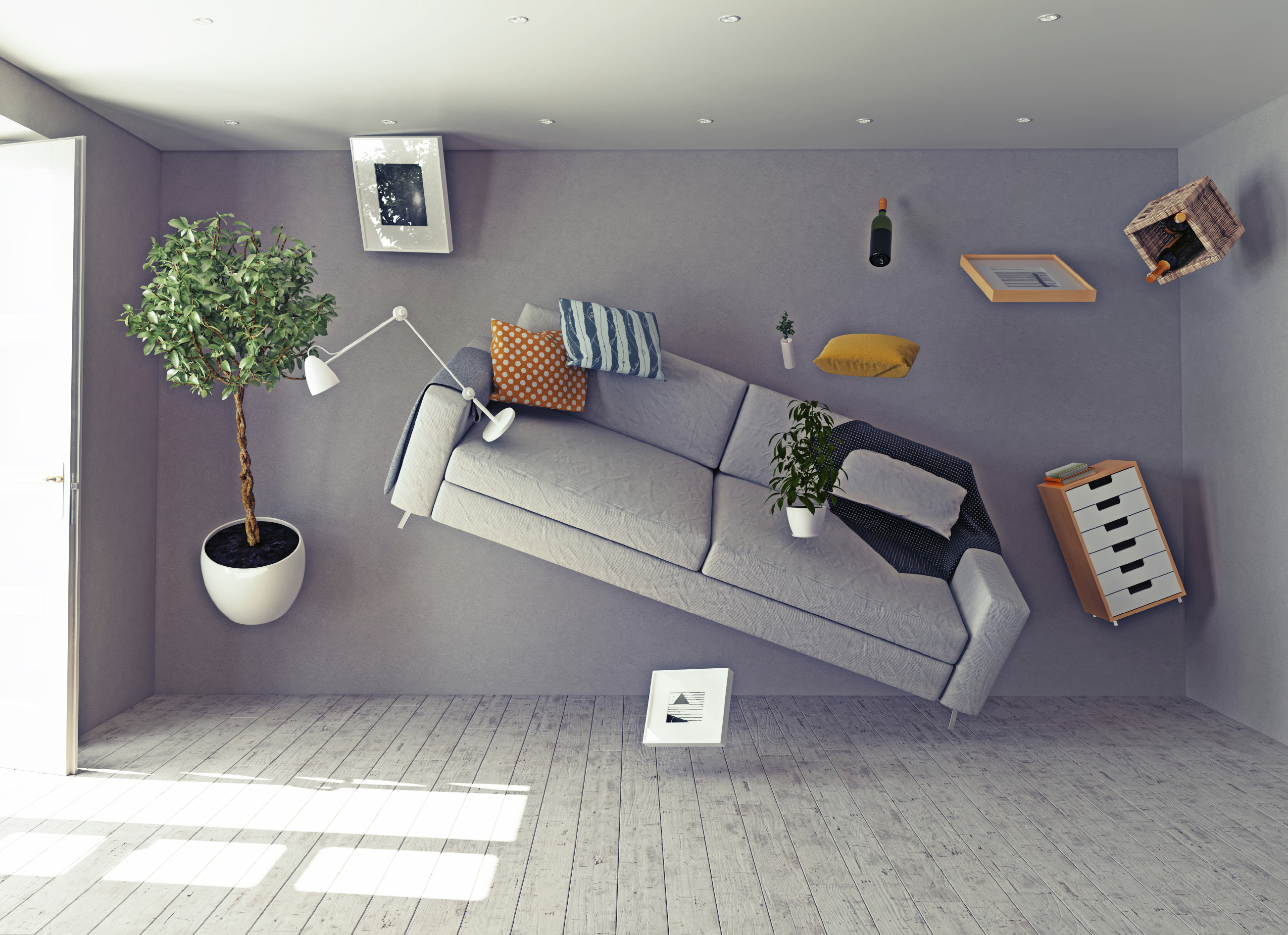 zero-gravity interior. 3d creative concept